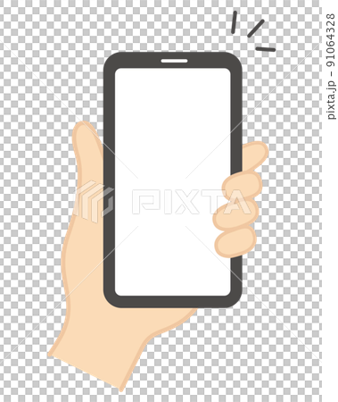 Hand holding a smartphone, one hand, left hand Hand holding a smartphone, one hand, left hand 91064328
