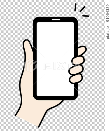 スマホを持つ手　片手　左手 91064329