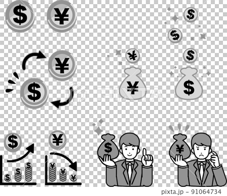 マネー 円安 ドル高 お金 コイン ビジネス 人物 男性 ベクター イラスト素材セット マネー 円安 ドル高 お金 コイン ビジネス 人物 男性 ベクター イラスト素材セット 91064734