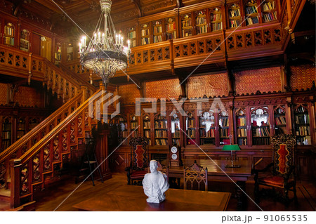 Russia, St. Petersburg, January 9, 2022 - Gothic Library of the Russian Emperor Nicholas II in the Winter Palace. Russia, St. Petersburg, January 9, 2022 - Gothic Library of the Russian Emperor Nicholas II in the Winter Palace. 91065535