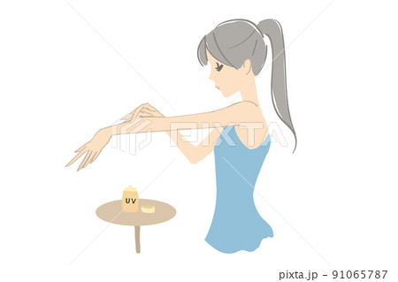 日焼け止めを塗る女性のイラスト 日焼け止めを塗る女性のイラスト 91065787