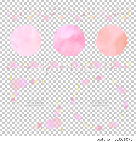 ピンクの水彩円　装飾素材セット（手描き風ベクター） 91066076