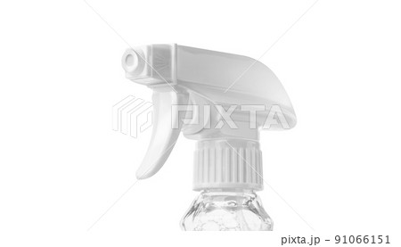 Close view of a plastic spray bottle's head for dispersion isolated on a white background 91066151