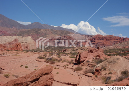 colored desert scenery of Los Colorados, or Quebrada de las Conchas, Shells Ravine. Cafayate, Argentina 91066979