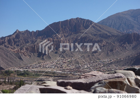 archaeologic ruins of Pucara de tilcara, in Jujuy, Argentina. desert landscape on Andes mountains 91066980