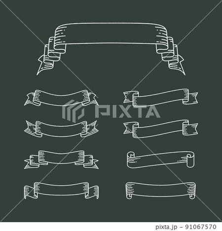 手書き風の白い線のリボンフレームセット 手書き風の白い線のリボンフレームセット 91067570