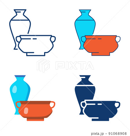 Chinese porcelain icon set in line and flat style 91068908