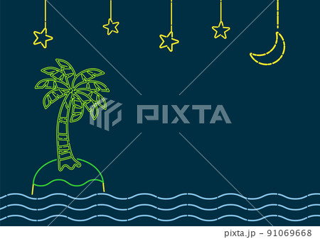 トロピカルなヤシと海・夜空の背景イラスト 91069668