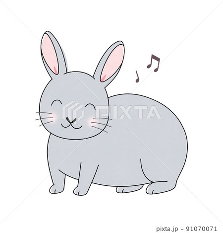 微笑むグレー色の雄のうさぎと音符 微笑むグレー色の雄のうさぎと音符 91070071