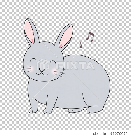 微笑むグレー色の雄のうさぎと音符 微笑むグレー色の雄のうさぎと音符 91070071