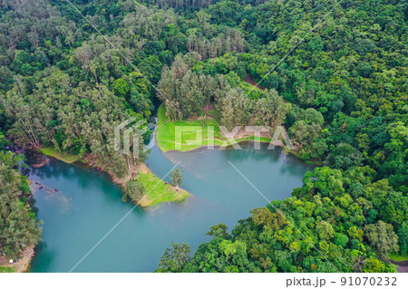 Ther Landscape of Upper Shing Mun Reservoir is a reservoir 18 June 2022 91070232