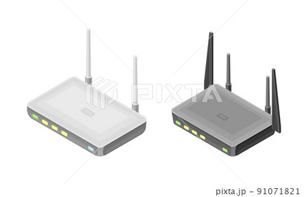Wireless routers with antenna, modern wireless mobile devices isometric vector illustration Wireless routers with antenna, modern wireless mobile devices isometric vector illustration 91071821