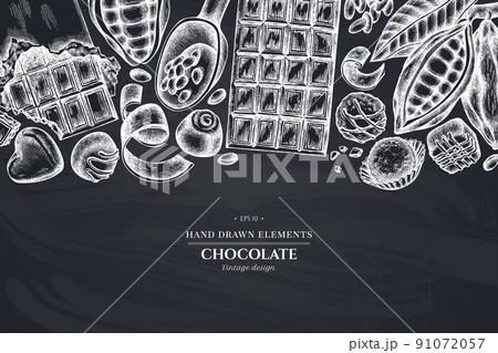 Monochrome design with chalk cocoa beans, cocoa, chocolate, chocolate candies Monochrome design with chalk cocoa beans, cocoa, chocolate, chocolate candies 91072057