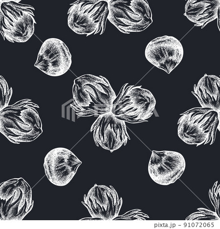 Seamless pattern with hand drawn chalk hazelnut, letters Seamless pattern with hand drawn chalk hazelnut, letters 91072065