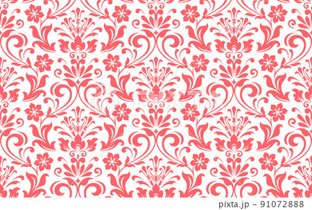 Wallpaper in the style of Baroque. Seamless vector background. White and pink floral ornament. Graphic pattern for fabric, wallpaper, packaging. Ornate Damask flower ornament Wallpaper in the style of Baroque. Seamless vector background. White and pink floral ornament. Graphic pattern for fabric, wallpaper, packaging. Ornate Damask flower ornament 91072888