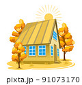 Autumn landscape. House surrounded by trees 91073170
