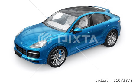 Blue 3d model of a sports SUV in a coupe body on a white background. 3d rendering. 91073878