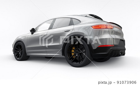Gray 3d model of a sports SUV in a coupe body on a white background. 3d rendering. 91073906