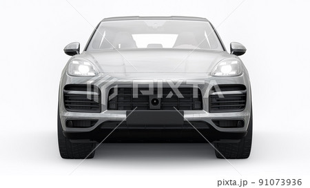 Gray 3d model of a sports SUV in a coupe body on a white background. 3d rendering. Gray 3d model of a sports SUV in a coupe body on a white background. 3d rendering. 91073936