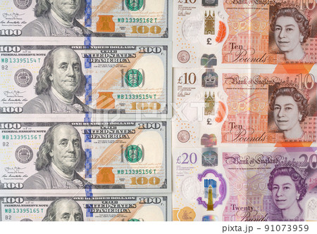Pounds sterling. Cash UK. Cash 100 US dollars. The bills are lying nearby. The exchange rate. Economy. Crisis Pounds sterling. Cash UK. Cash 100 US dollars. The bills are lying nearby. The exchange rate. Economy. Crisis 91073959