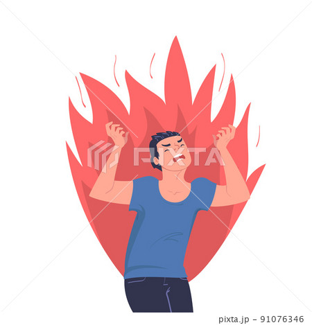 Angry Man with Furious Face in Flame Shouting with Wrath Vector Illustration Angry Man with Furious Face in Flame Shouting with Wrath Vector Illustration 91076346