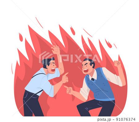 Angry Man with Furious Face in Flame Shouting and Arguing Having Conflict with Each Other Vector Illustration Angry Man with Furious Face in Flame Shouting and Arguing Having Conflict with Each Other Vector Illustration 91076374