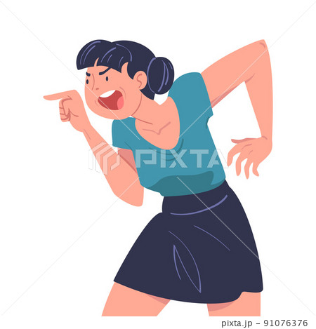 Angry Woman with Furious Face Shouting and Arguing Having Conflict with Somebody Vector Illustration Angry Woman with Furious Face Shouting and Arguing Having Conflict with Somebody Vector Illustration 91076376