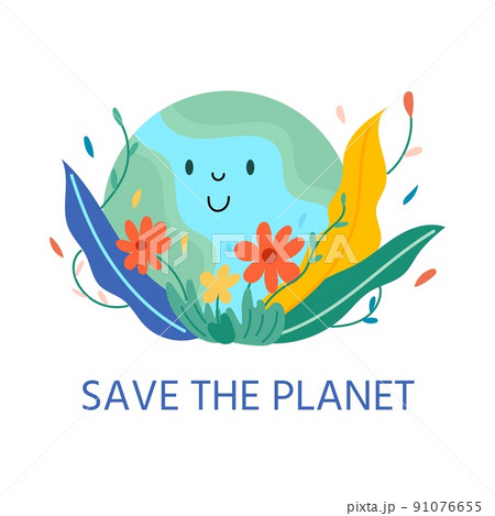 World environment day. Happy Earth Day! Ecology, recycle, zero waste vector illustration. Eco badges with girl, nature plant. Design for shopping bag, t-shirt, apparel, clothes, banner. Save planet. 91076655