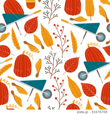 Autumn seamless pattern with pumpkin, leaf vector Autumn seamless pattern with pumpkin, leaf vector 91076709