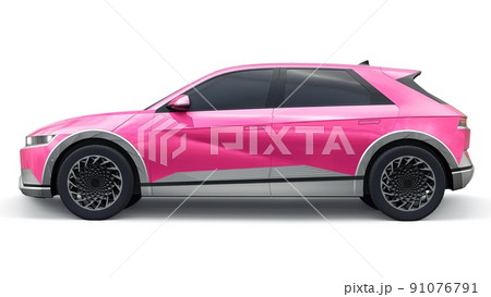 Ultra progressive electric hatchback SUV for people who love technology. Car on a white isolated background. 3d illustration. 91076791