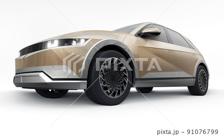 Ultra progressive electric hatchback SUV for people who love technology. Car on a white isolated background. 3d illustration. 91076799