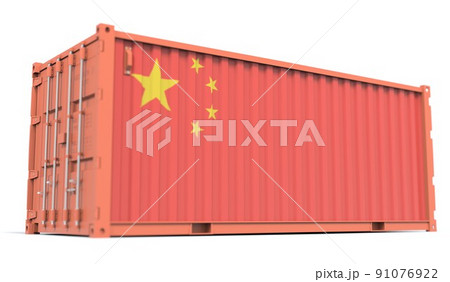 Flag of China on the side of a cargo container, 3d rendering 91076922