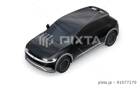 Ultra progressive electric hatchback SUV for people who love technology. Black car on a white isolated background. 3d illustration. 91077270
