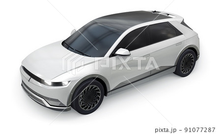Ultra progressive electric hatchback SUV for people who love technology. White car on a white isolated background. 3d illustration. 91077287