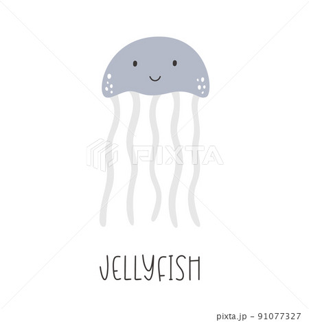Cute blue jellyfish by hand drawn 91077327