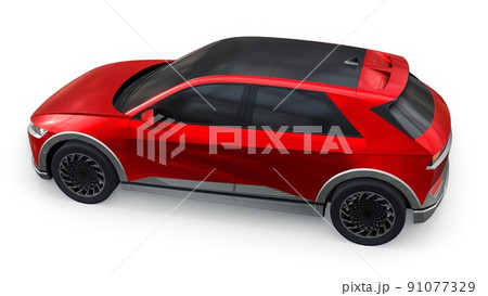 Ultra progressive electric hatchback SUV for people who love technology. Red car on a white isolated background. 3d illustration. 91077329