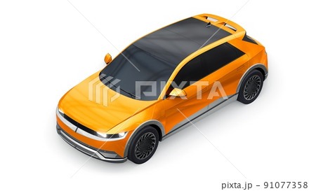 Ultra progressive electric hatchback SUV for people who love technology. Orange car on a white isolated background. 3d illustration. 91077358