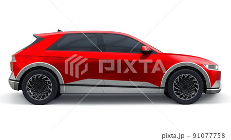 Ultra progressive electric hatchback SUV for people who love technology. Red car on a white isolated background. 3d illustration. Ultra progressive electric hatchback SUV for people who love technology. Red car on a white isolated background. 3d illustration. 91077758