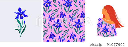 Feminine fashion concept illustration, beautiful women wearing dresses with floral patterns 91077902