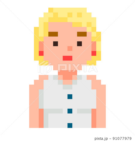 Pixel character vector, isolated woman wearing blouse. Blone character for video game. Pixel character vector, isolated woman wearing blouse. Blone character for video game. 91077979