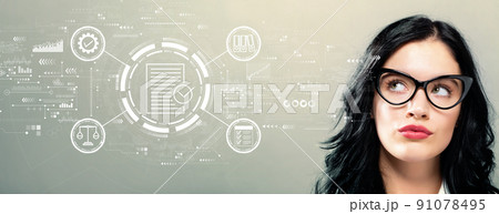 Compliance concept with young businesswoman Compliance concept with young businesswoman 91078495