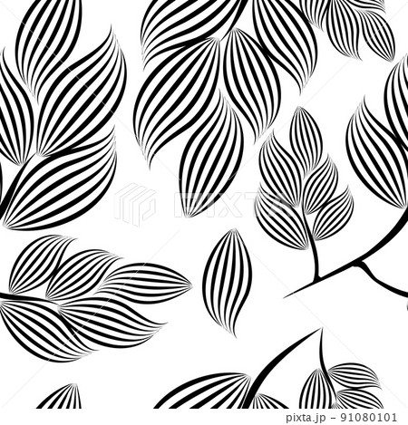 Seamless pattern graphic leaves from lines. Vector illustration. Free hand drawn trellis. 91080101
