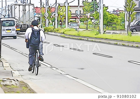 パステル調　”街中の車道風景”　イラストイメージ 91080102