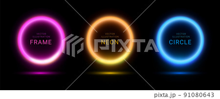 Neon light circle ring. Purple glow laser neon round vector effect circle frame background Neon light circle ring. Purple glow laser neon round vector effect circle frame background 91080643
