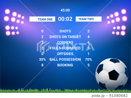 Soccer score board card stats template. Soccer scoreboard match screen stadium versus sport team Soccer score board card stats template. Soccer scoreboard match screen stadium versus sport team 91080682