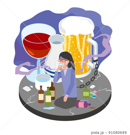 アルコール依存症のイメージイラスト 91080689