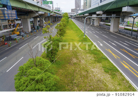 大阪市西区阿波座　中央大通の中央分離帯　 91082914