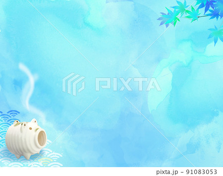 涼しげな紅葉と水彩テクスチャの背景 91083053