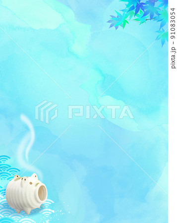 涼しげな紅葉と水彩テクスチャの背景 91083054