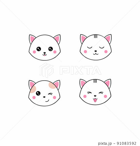 A set of illustrations with cute kittens. The face of a cat in cartoon style. Icons for stickers. A set of illustrations with cute kittens. The face of a cat in cartoon style. Icons for stickers. 91083592